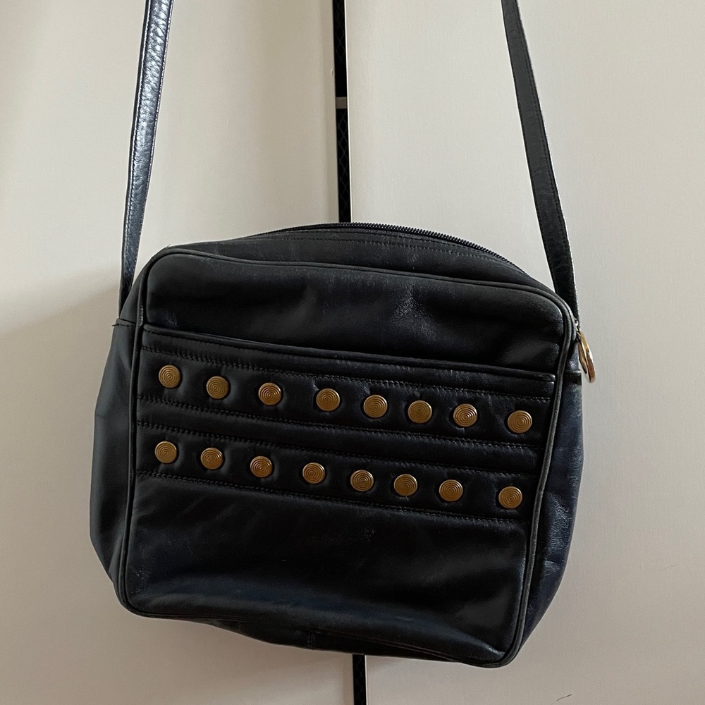 Vintage navy leather cross body bag